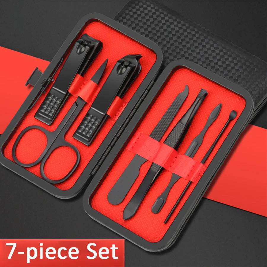 7/10/12/18/20/24PCS Set Professional Manicure Set Kits Stainless Steel Fingernail Toenail Clippers Set with Leather Portable