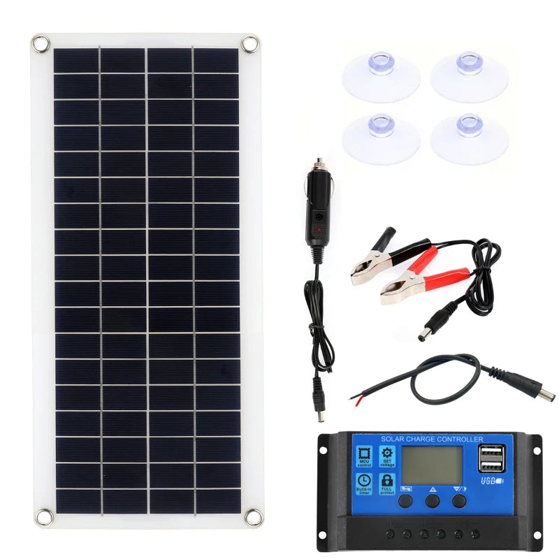 300W/m2 Solar Panel Dual USB Output Solar Cells with 10A/20A/30A/40A/50A/60A Solar Controller for Car Yacht Battery Boat Charger