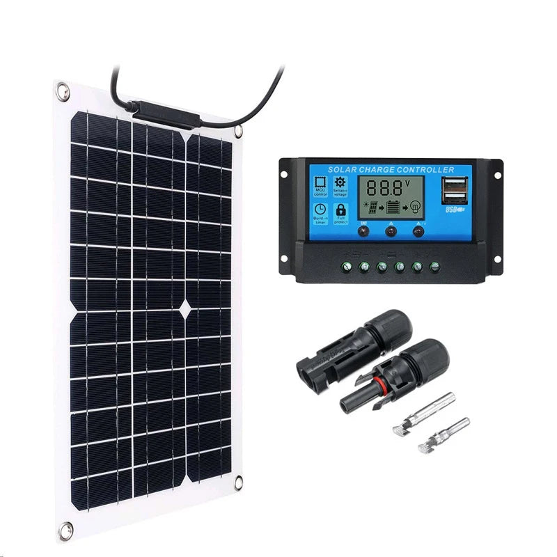 1000W 500W High-Efficiency Flexible Solar Panel Kit with 12V Battery Charger & 100A Controller for RV Yacht Boat Off-Grid Power