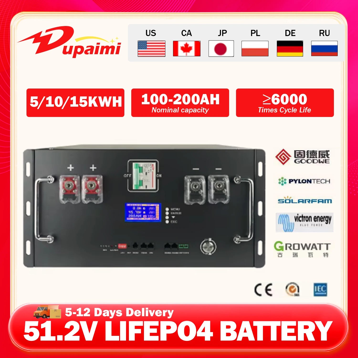 48V 100Ah 120Ah 200Ah 300Ah LiFePO4 Battery 16S Built-in BMS 51.2V Lithium Iron Phosphate Batteries for Household energy No TAX