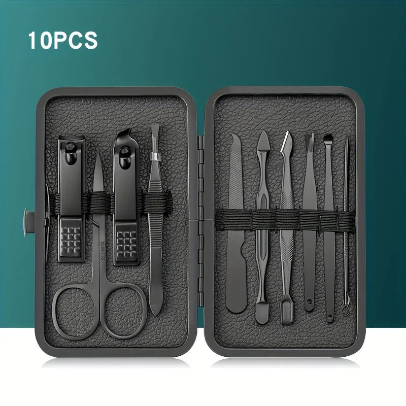 7/10/12/18/20/24PCS Set Professional Manicure Set Kits Stainless Steel Fingernail Toenail Clippers Set with Leather Portable